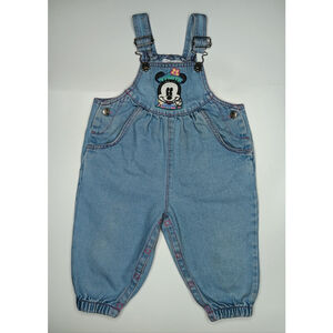 Vintage 80s 90s Minnie Mouse 12m Bubble Overallls Romper Denim Baby Mickey